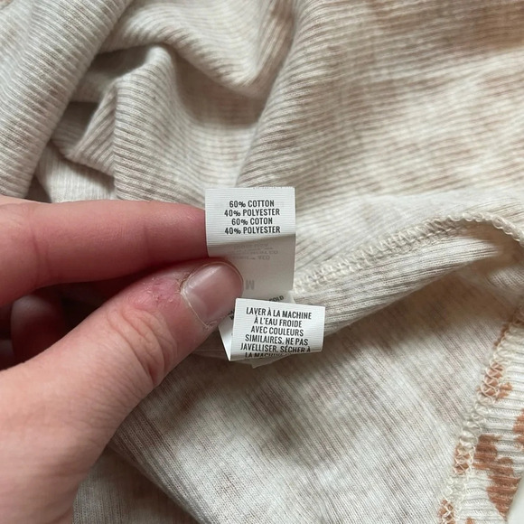 aerie Henley Tee White & Peach Leopard Animal Print Rib Lounge Medium Women’s - Picture 9 of 10